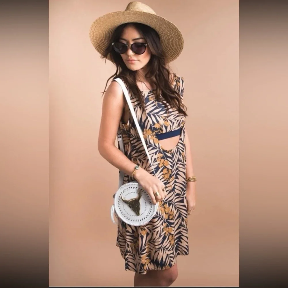 Free People Navy Combo Tropical Two-fer Mini Dress size Small - Picture 3 of 12